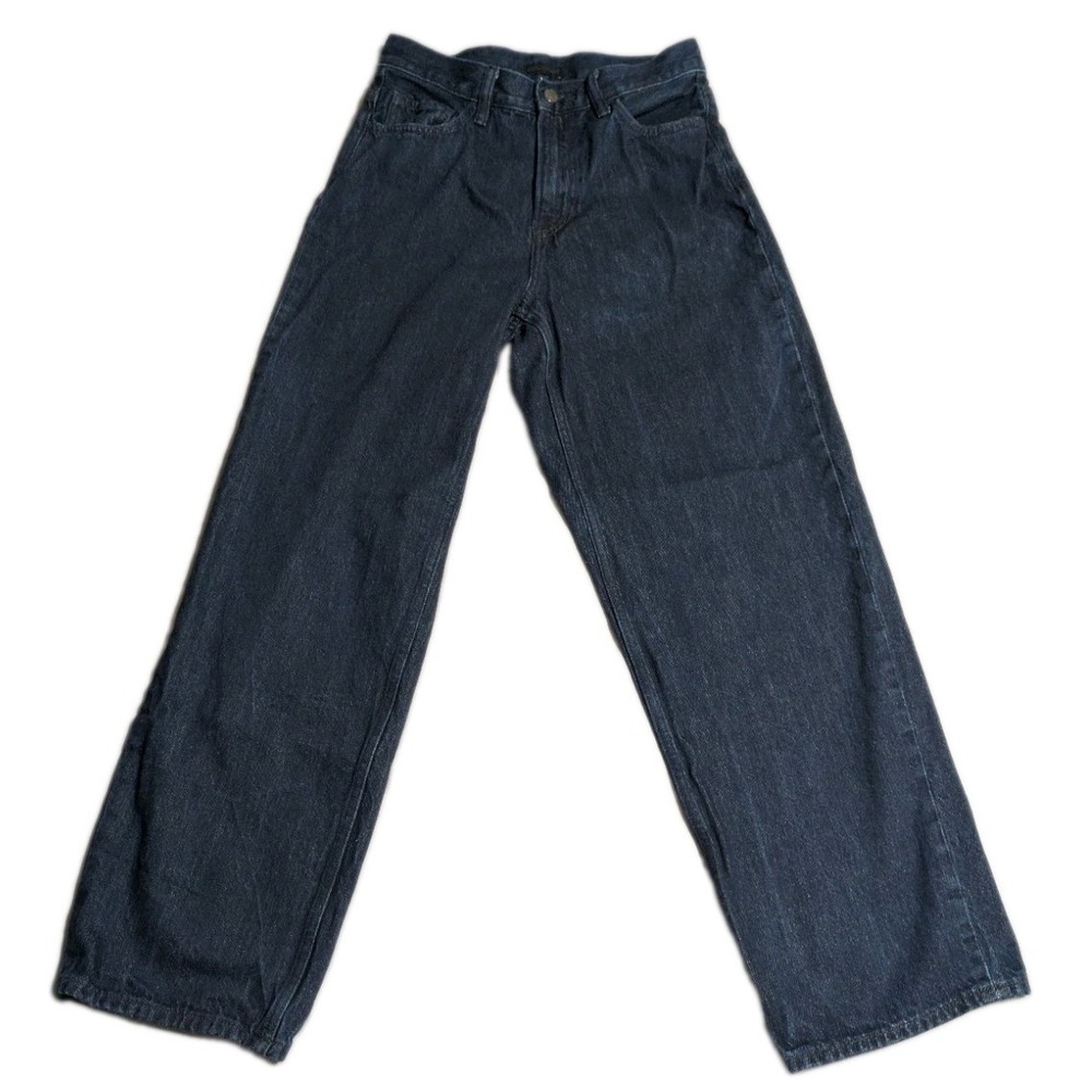 Uniqlo Kaihara Jeans Womens 28 Dark Wash Wide Straight High Rise 100% Cotton